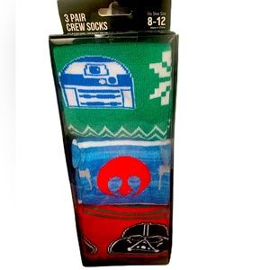 Bioworld Star Wars Crew Socks 3 Pack Set Men's 8-12 Darth Vader R2-D2 Gifts New